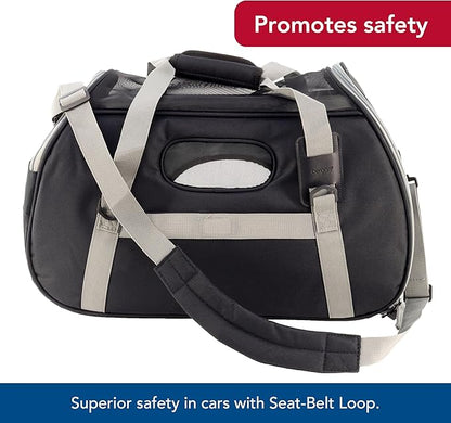 Coastal Pet Bergan Comfort Carrier - Breathable Travel Carrier for Dogs & Cats - Black & Grey, 19" x 10" x 13"