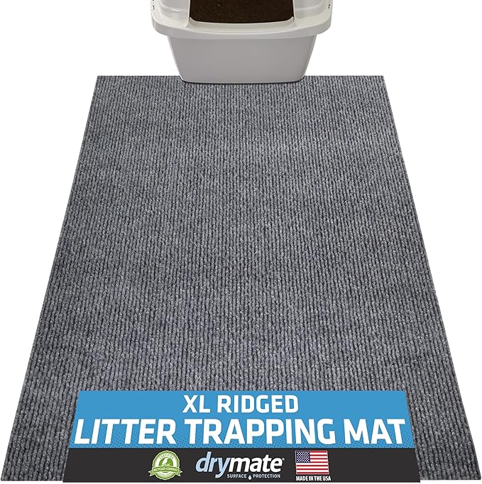 Drymate Cat Litter Box Mat, Litter Trapping Mat, Waterproof, Urine-Proof, Absorbent, Machine Washable, Soft on Paws, Contains Mess, Protects Floors, Kitten Supplies, Grey, 28x36 XL