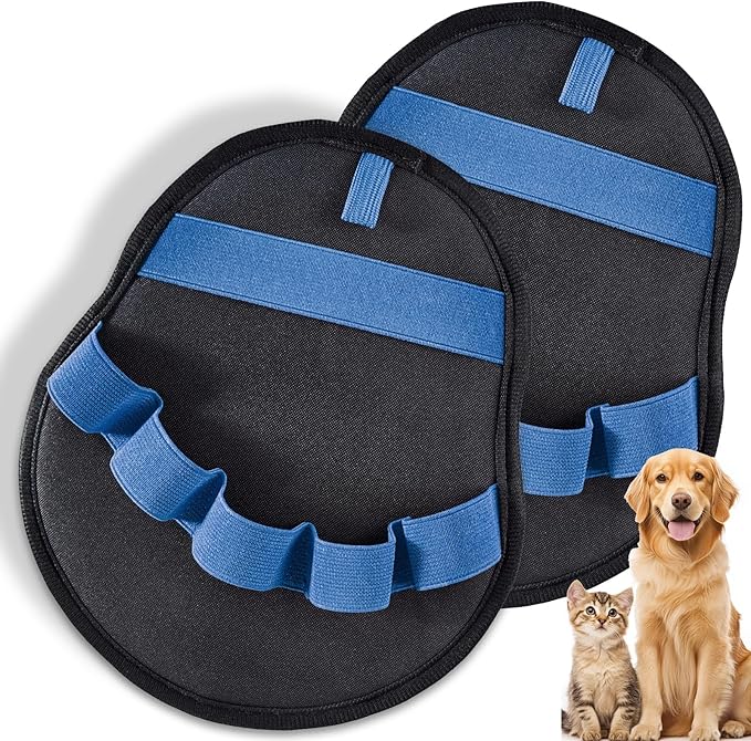 2pcs Pet Hair Fur Removal Mitt Glove for Cats Dogs 5-Finger Electrostatic Reusable Pet Hair Remover Brush Tool for Couch Furniture Carpet Laundry Clothing (Blue)