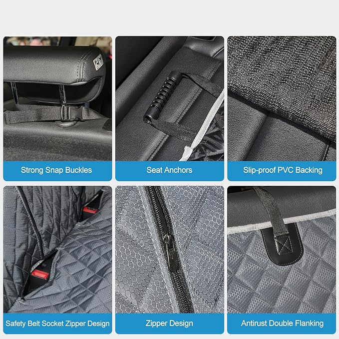 ANOSOSPECIAL Grey Dog Car Seat Cover for Back Seat,Non-Stick Fur,Pet-Friendly and Waterproof - Universal Fit Interior Protector for Auto, Van, SUV - Ideal for Kids and Pets