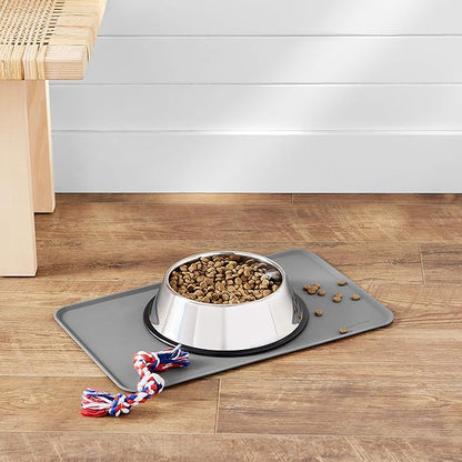 Amazon Basics Waterproof Non-Slip Silicone Pet Feeding Mat with Raised Edges, Prevents Spills, Easy to Clean, Protects Floors for Cat & Dog Food and Water Bowls, 18.5 x 11.5 Inches, Gray, 2-Pack