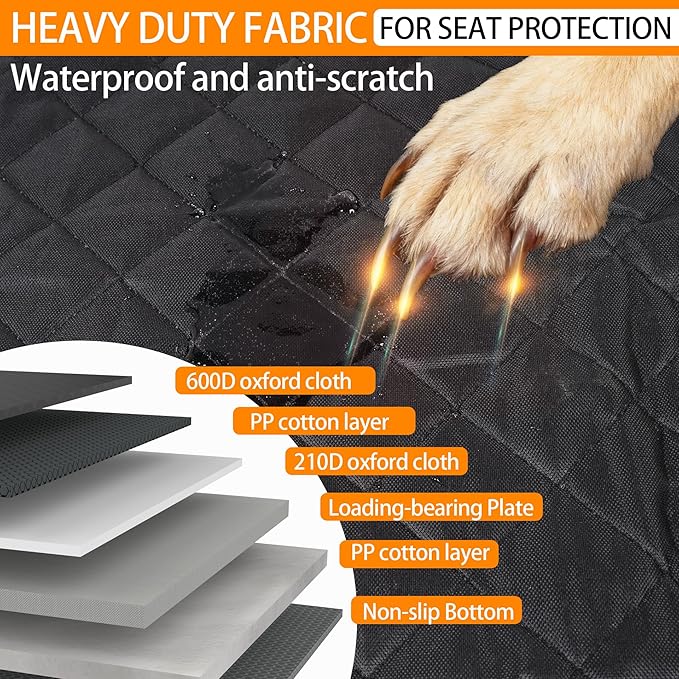 RUTU Back Seat Extender for Dogs, Large Space, Heavy Duty Waterproof Dog Car Seat Cover Fits Middle Armrest for Cars,SUVS & Small Trucks,Non-Slip Durable Soft Back Seat Covers