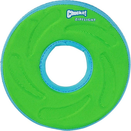 Chuckit! Amphibious ZipFlight Floating and Flying Disc Dog Toy, Medium (8.5"), Assorted Colors (Orange And Blue/Green and Blue)