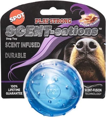 SPOT Play Strong Scent-sations Ball - Scent-Infused, Strong, Durable TPR Rubber, Heavy Duty Dog Toys for Aggressive Chewers up to 45lbs, Perfect for Puppies & Medium Breeds, 3.25in, Bacon Flavored