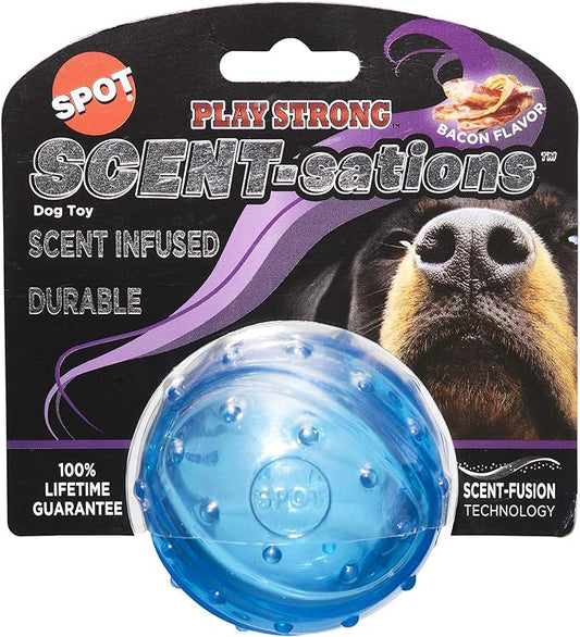 SPOT Play Strong Scent-sations Ball - Scent-Infused, Strong, Durable TPR Rubber, Heavy Duty Dog Toys for Aggressive Chewers up to 45lbs, Perfect for Puppies & Medium Breeds, 3.25in, Bacon Flavored