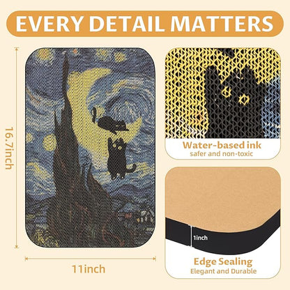 Art Cat Scratcher, Wall-Mountable Cat Scratching Board, Cat Wall Scratcher 16.7x11x1 Inch Cat Scratch Pad and Cat Scratchers for Indoor Cats Toy Furniture Protector（Starry Night）