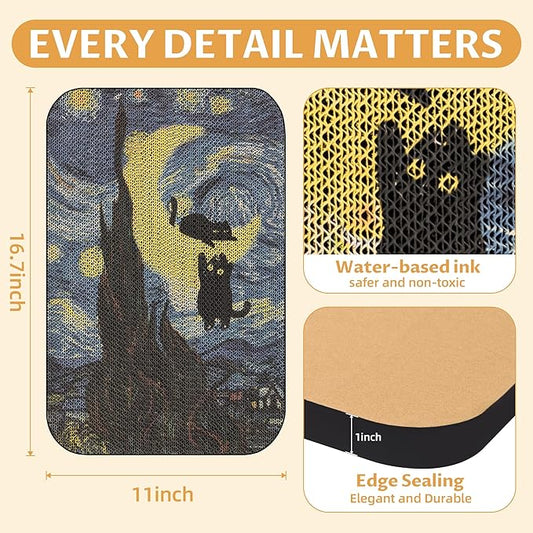 Art Cat Scratcher, Wall-Mountable Cat Scratching Board, Cat Wall Scratcher 16.7x11x1 Inch Cat Scratch Pad and Cat Scratchers for Indoor Cats Toy Furniture Protector（Starry Night）
