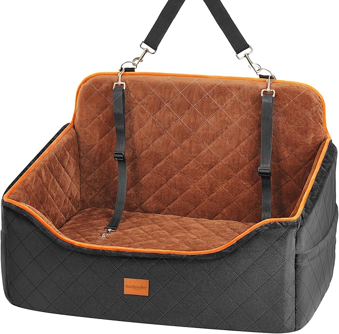 Dog Car Seat for Medium Dogs - Pet Car Seat with 2 Safety Straps & Waterproof Padding, Portable Pet Carrier for Cars, Trucks & SUVs, Comfortable Booster Bed for Pets Up to 55lbs (Black/Coffee)