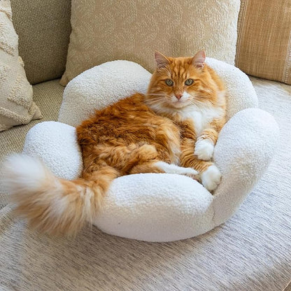 Catstages Purrfect Petals Flower Cat Bed with Plush Support and Raised Sides, White, 21 in - Secure, Soft, Comfortable Bed for Cats and Kittens