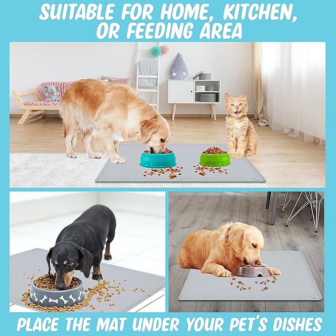 TidyFriend Pet Food Mat 30 x 23 Inches, Pet Tray for Food and Water, Dog Food Mats, Silicone Cat Food Mat, Non Slip Pet Food Mat, Dog Bowl Mat Waterproof, Pet Supplies (Soft Grey)