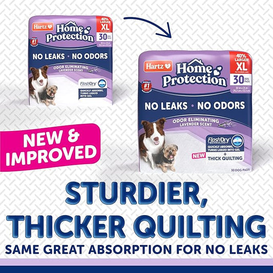 Hartz Home Protection Super Absorbent Odor Eliminating Lavender Scented No Leaks Dog Pads, XL 60 Count