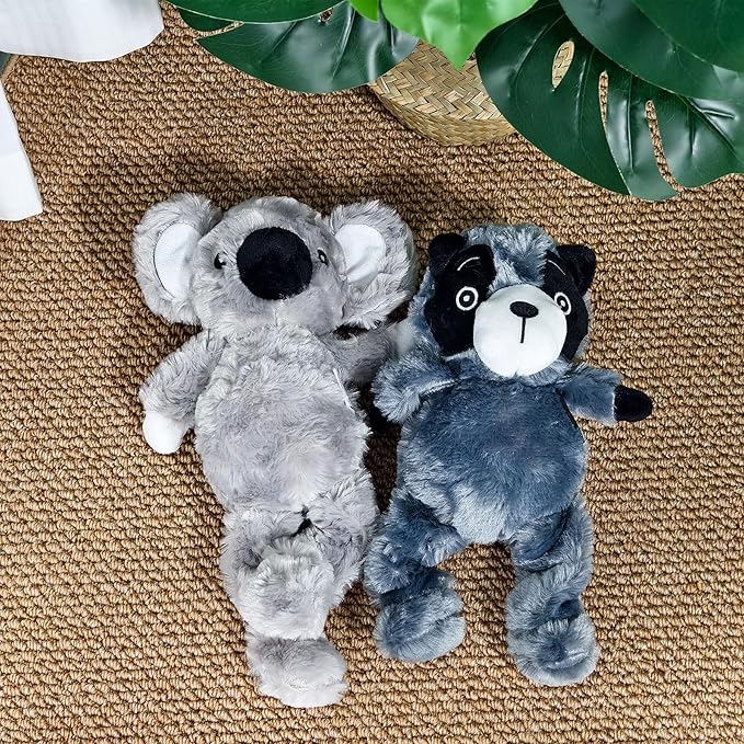 Blue Grey Racoon Plush Squeaky Dog Toy with Bungee Leg Puppy Teething Chew Toy Cute Soft Indoor Outdoor Interactive Stuffed Animal Dog Toy for Small Medium Large Dogs Toy Gift 30.5cm/12.01in