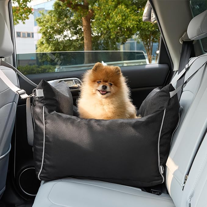 Lesure Small Dog Car Seat for Small Dogs - Waterproof Dog Booster Car Seat with Storage Pockets, Clip-On Safety Leash and Thickened Memory Foam Filling, Pet Carseat Puppy Travel Carrier Bed, Black