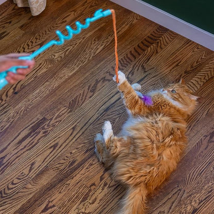 Catstages Cat-apult Spring Wand Durable and Interactive Teaser with Flinger Clip & Two Cat Toys, Catnip Toy & Pompom Ball, Blue