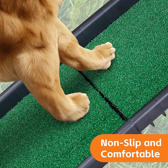 Folding Dog Ramp for Car Truck SUV 61 Inches Portable Pet Ramp with Grass Padded for Large Dogs Non Slip with Raised Siderails