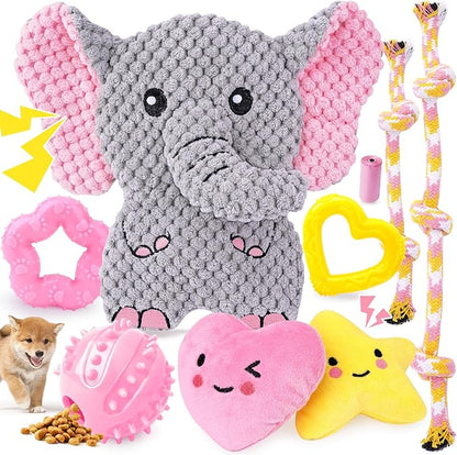 XIUGOAL Pink Puppy Toys - 9 Pack Puppy Chew Toys for Teething, Enrichment Dog Toys for Small Dogs to Keep Them Busy, Squeaky Plush Toy for Boredom