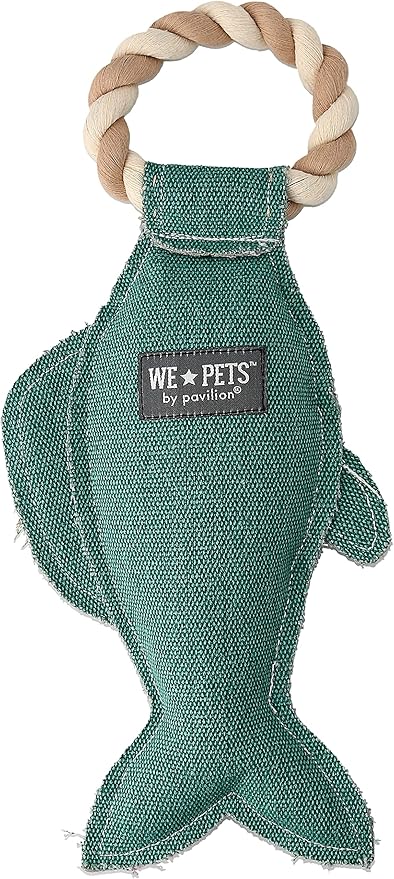 12" x 6" x 2" Teal Fish Shape Life is Better with A River Dog Tug of War Rope Handle Sturdy Dog Toy, Dogs for Medium- Large Breeds