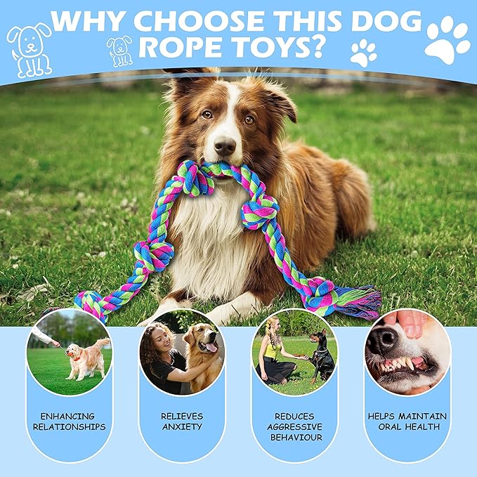 Aitmexcn Dog Rope Toys for Large Medium Dog Chewers, Rope Indestructible Dog Chew Toys, 37 Inch 5 Knots Tough Dog Tug Toy for Teeth Cleaning, Tug of War