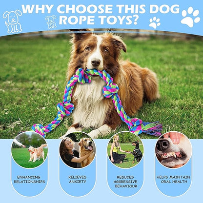 Aitmexcn Dog Rope Toys for Large Medium Dog Chewers, Rope Indestructible Dog Chew Toys, 37 Inch 5 Knots Tough Dog Tug Toy for Teeth Cleaning, Tug of War