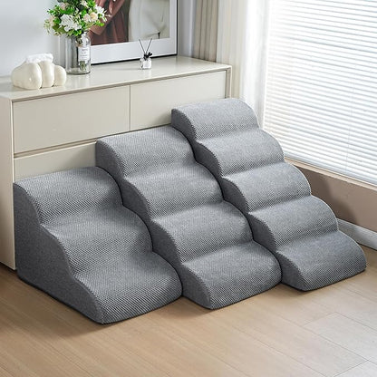 5-Step Dog Stairs, 22.6” High Foam Pet Ramp for Small Dogs & Cats – Durable Waterproof Washable Cover, Non-Slip Base, Stable Indoor Ladder for High Beds and Couch (Grey)