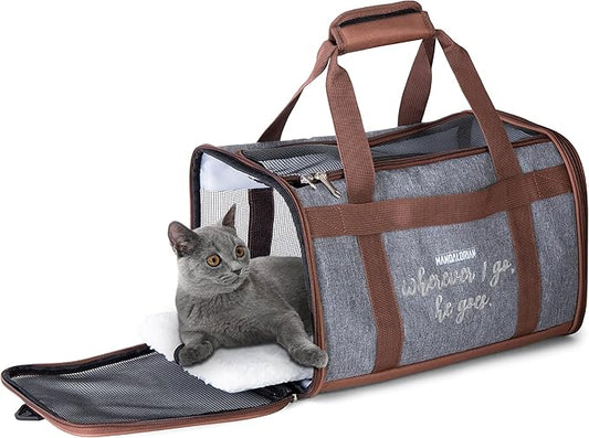 Star Wars for Pets The Mandalorian Soft Pet Carrier “Wherever I go, he goes” Gray & Brown | for Pets 15 x 9 x 9 Dog Travel Bag| Luggage Carrier for Dogs, Fits Under Plane Seat (FF19733)