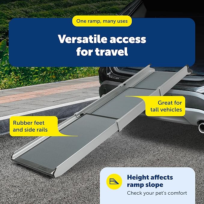 PetSafe Happy Ride Compact Telescoping Dog Ramp - Portable Pet Ramp for Cars, Trucks & SUVs with Adjustable Sizing - Non-Slip Design - Lightweight Pet Mobility Assistance - Compact