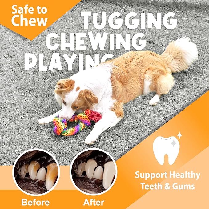 PetLike 2 Pack Dog Rope Aggressive Chewers Interactive Tug Toy Indestructible Dog Teething Clean Toys for Medium to Large Breed (Rainbow)