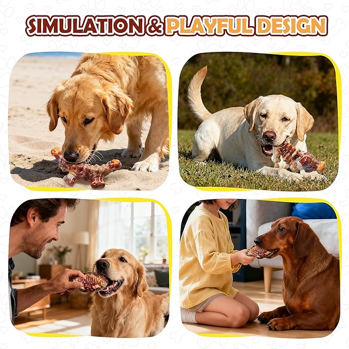 Dog Chew Toys for Aggressive Chewers,3 PCS Tough Dog Toys for Medium and Large Breed, Real Bacon Flavored Best Dog Toys to Keep Them Busy, Reduce Boredom, Hard Dog Bones for Teeth Cleaning(Yellow)