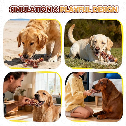 Dog Chew Toys for Aggressive Chewers,3 PCS Tough Dog Toys for Medium and Large Breed, Real Bacon Flavored Best Dog Toys to Keep Them Busy, Reduce Boredom, Hard Dog Bones for Teeth Cleaning(Yellow)