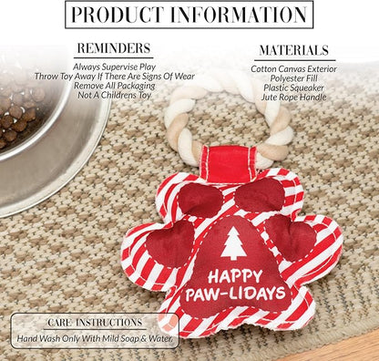 Pavilion - Happy Paw-Lidays - 9" Pawprint Puppy Dog Toy with Rope Handle K-9 Furry Companion Present
