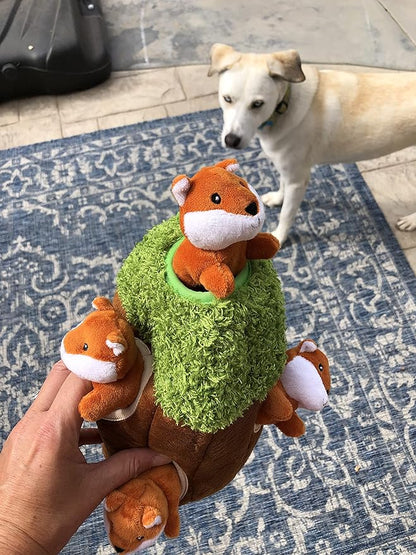 Fox in Tree Hide and Seek Dog Toy for Small and Medium Size Dogs, Plush Fox Inside Trunk Dog Toy with Squeaker, Interactive Burrow Toy (Tree with Fox, Medium)