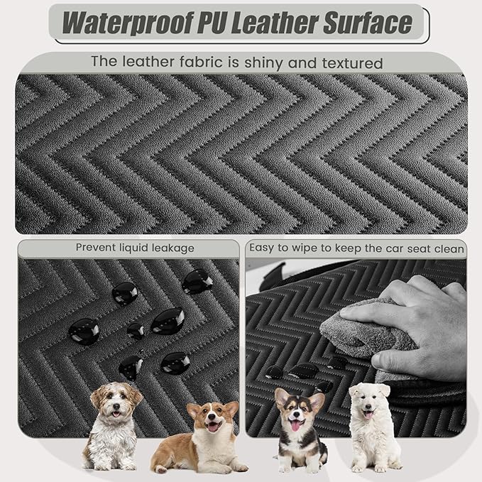Leather Dog Car Seat for Small Dogs Under 20lbs, Dog Booster Seat with Metal Frame Construction Double-Layer Oxford Puppy Car Seats with Safety Leash Perfect for Small Pets Dogs Cats