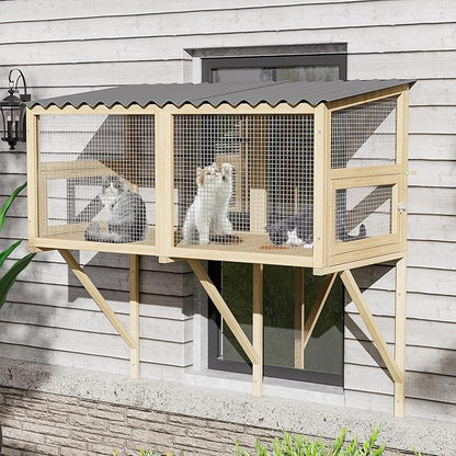 MAGIC UNION Cat Catio, Cats Window Perch for Large Indoor Cats - Expandable Wooden Windows Box Enclosure, Waterproof Cat Window Hammock for Enjoying The Outdoor Sights (Original Wood, 41.3" L)