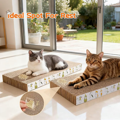 PatiencET 2 Pack Cardboard Cat Scratcher Pad with Catnips, Flat Double-Sided Cat Scratching Board for Small Medium Cats Kittens
