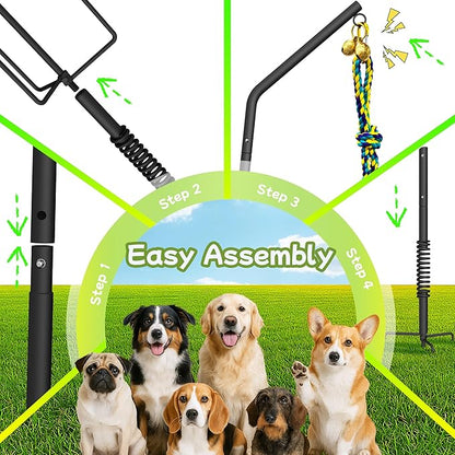 Tether Outdoor Dog Rope Toy with Adjustable Height Spring Pole, 3 Kinds Dog Tug of War Toys for Self Play and Interactive in Park, Yard, Lawn Rope, Suitable for Energetic Dog