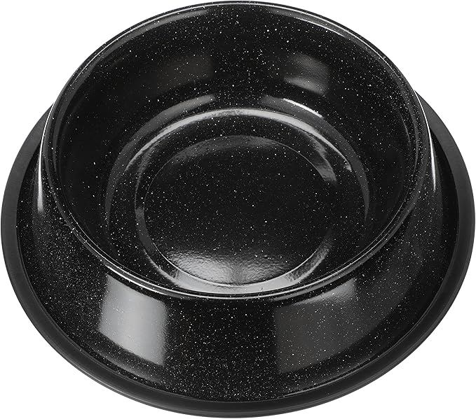 Neater Pet Brands - Outdoor Camping Style Pet Bowl - Enamel Ware Blue Black Granite Colors - Dog Cat No Tip Skid Bowls (64 oz, Black)