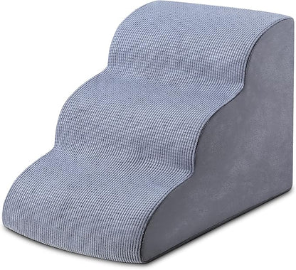 Dog Stairs for Small Dogs 15.7” H, 3-Step Pet Ramp with High-Density Foam, Non-Slip Soft Cover, Dog Steps for Bed, Couch or Sofa, Gray