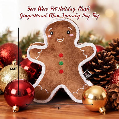 Bow Wow Pet Holiday Gingerbread Gusset Squeaky Plush Dog Toy