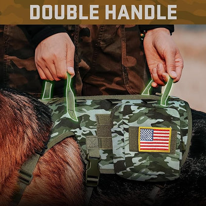 Forestpaw Tactical Dog Harness Tactical Dog Collar with Bungee Leash Set,No Pull Military Dog Harness for Walking Training,Adjustable for Medium Large Dogs,Camouflage Green,Chest 21.5-45"