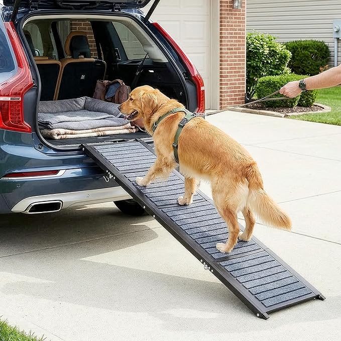 Dog Ramp - 72” x 19.5” Folding Dog Ramp for Car, Truck, SUV, or RV - Portable Ramps for Large Pets with Non-Slip Rug Surface - Pet Travel Accessories by PETMAKER (Black)