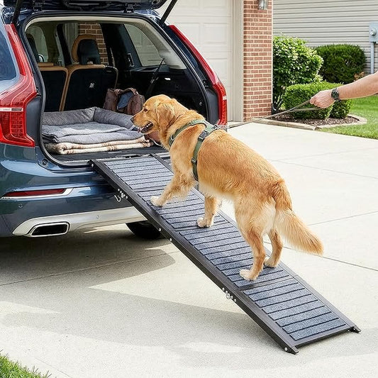 Dog Ramp - 72” x 19.5” Folding Dog Ramp for Car, Truck, SUV, or RV - Portable Ramps for Large Pets with Non-Slip Rug Surface - Pet Travel Accessories by PETMAKER (Black)