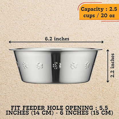 2-Pack Stainless Steel Dog and Cat Bowls Replacement Embossed Bowl 6.1" Diameter, 2.2" Height (Small, Dishwasher Safe)