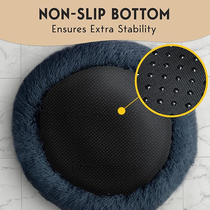 PetJett XL Dog Beds for Large Sized Dog - 45'' Extra Large Dog Bed, Anti-Slip & Washable Super Soft Round Donut Bed, Fluffy Faux Fur Anti-Anxiety Premium Comfort Pet Bed, Fits Dogs up to 120 lbs