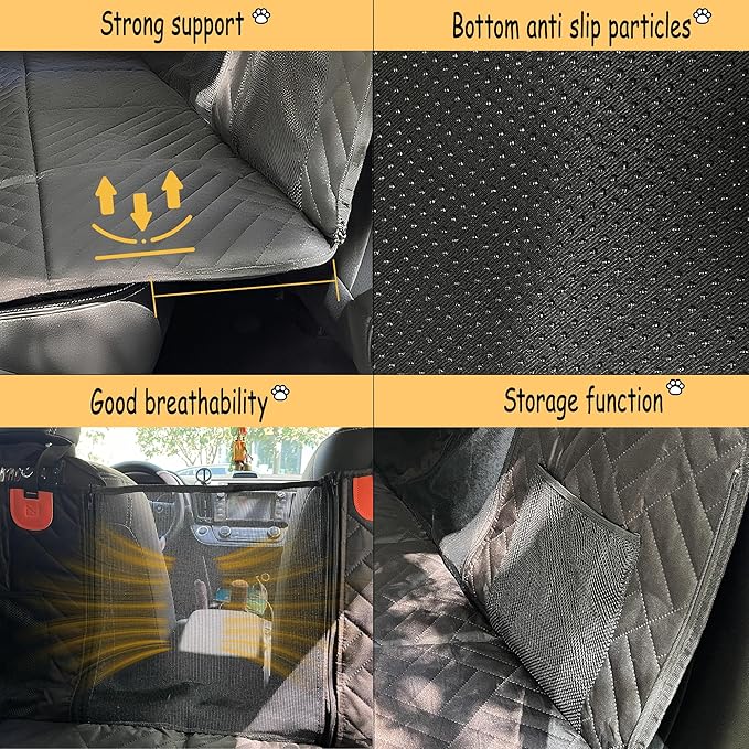 XINYI Dog Hammock for Car with Mesh, Upgraded 600D Heavy Duty Waterproof & Scratch-Resistant Travel Pet Mat, Easy to Clean,with 4water Bowls and 2 Toys(Gray, 62.8" X 52.8")