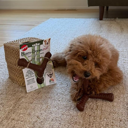 SPOT Bam-Bones Plus Tripod, Bamboo Fiber & Nylon Dog Chew, Durable for Moderate to Aggressive Chewers, Non-Splintering, for Adult Dogs & Teething Puppies Under 50lbs, 5inch, Bison Flavor