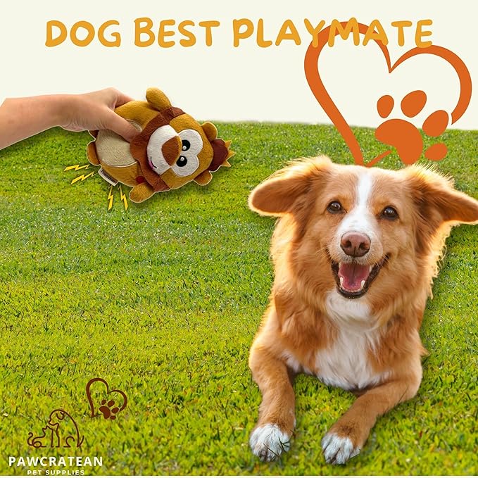 7" Squeaky Plush Toy for Puppies Small Dogs Self Etertainment Washable Soft Made [PET ONLY] (Lion)