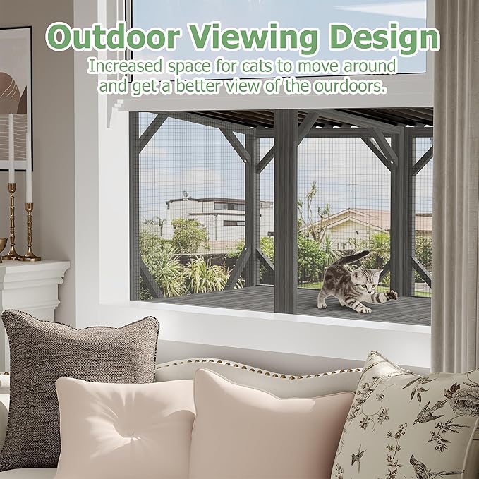 Catio Outdoor Cat Enclosure with Mosquito-Proof Net, Cat Window Perch for Sunbathing, Napping, Overlooking, Napping & Nature Viewing, Window Hammock – Safe & Serene Outdoor Enjoyment