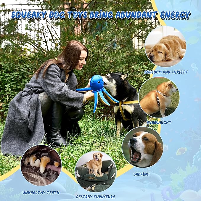 Tough EVA Dog Toy with Internal Rope Skeleton, Cute Octopus Durable Interactive Tug Toy for Medium and Large Dogs