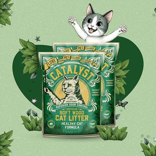 Catalyst Natural Soft Wood Cat Litter (2 Pack, 20lb Bags) - Superior Odor Control, Strong Clumping, Low Dust, and Biodegradable (20lb, Set of 2, Healthy Cat)