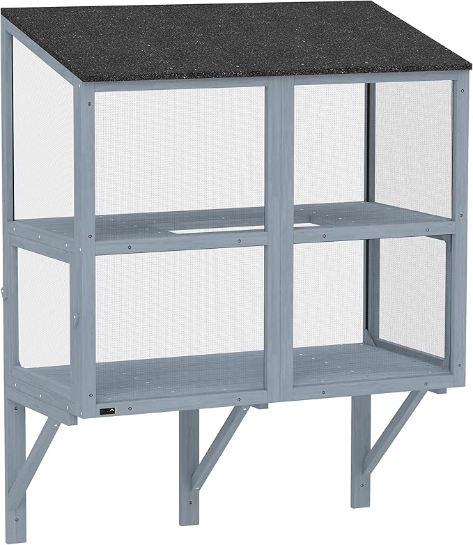 PawHut Cat Catio, Expandable Window Box Enclosure for Multiple Indoor Cats, Comfortable Wooden Pet Perch House, All Weather Use, with 2 Doors, for Sunbathing, Napping, Overlooking, 39" L